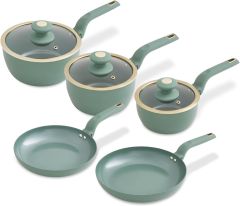 Tower Cavaletto 5 Piece Cookware Set with Non-Stick Frying Pans, Jade and Gold