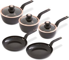 Tower Cavaletto 5 Piece Cookware Set with Non-Stick Frying Pans, Black & Rose Gold