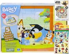 Bluey 5 Wood Puzzles with Storage Box and 4 Sheet Mickey Mouse Clubhouse