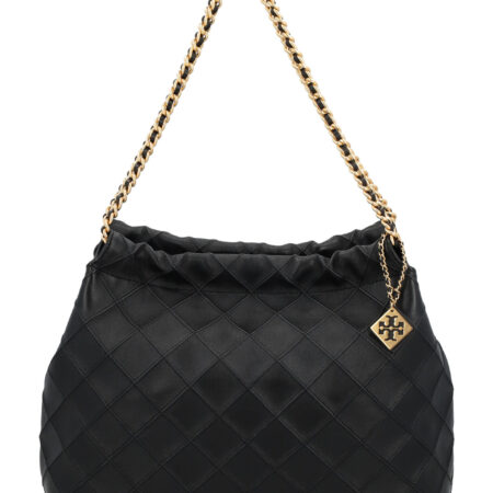 TORY BURCH FLEMING SOFT DRAWSTRING LARGE BLACK HOBO