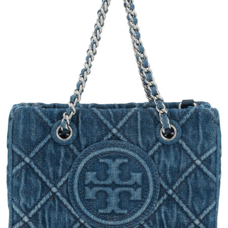 TORY BURCH FLEMING SOFT DENIM MINI CHAIN TOTE