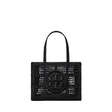 TORY BURCH ELLA HAND-CROCHETED SMALL BLACK TOTE