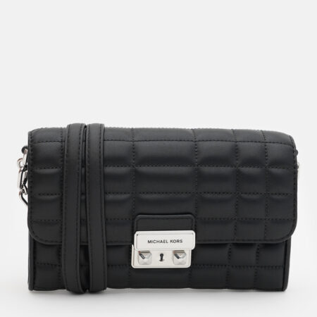 MK TRIBECA S HANDBAG BLK LAMB LEATHER SILVER CLIP