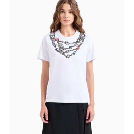 GA WOMAN JERSEY WHITE T-SHIRT WITH STONE