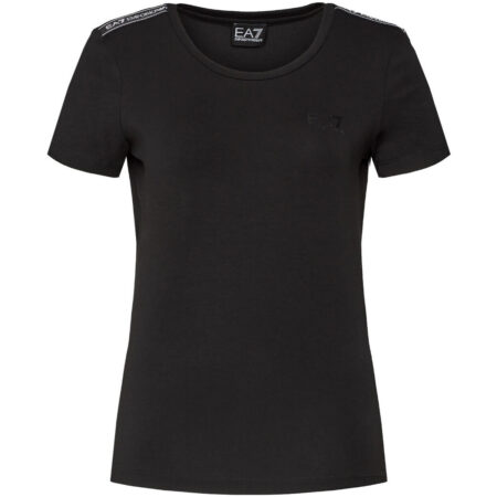 GIORGIO ARMANI WOMAN JERSEY S BLACK T-SHIRT SHOULDER PRINTED