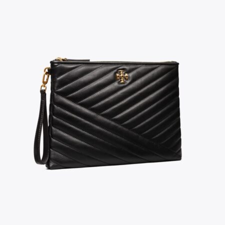 TORY BURCH KIRA CHEVRON SMALL BLACK POUCH