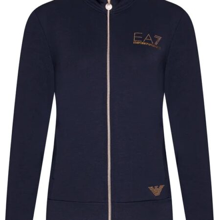 GIORGIO ARMANI WOMAN JERSEY  NAVY BLUE SWEATSHIRT WITH ZIP