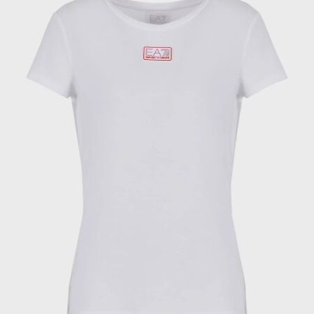 GIORGIO ARMANI WOMAN JERSEY WHITE T-SHIRT WITH PINK LOGO