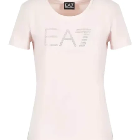 GIORGIO ARMANI WOMAN JERSEY MAUVE CHALK T-SHIRT RHINSTONE