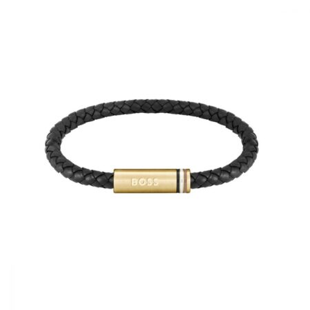 HB BRACELET BLACK LEATHER /GOLD