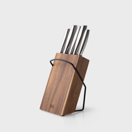 TAYLORS EYE 5 PCS HAMILTON S/S HOLLOW HANDLE ACACIA WOOD KNIFE BLOCK