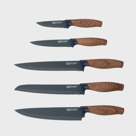 TAYLORS EYE 5 PCS BROOKLYN KITCHEN KNIFE SET WALNUT WITH SHARPENER