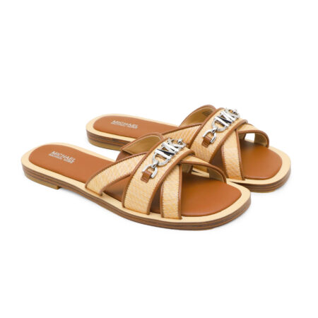 MK TIFFANIE PEANUT FAUX RAFFIA FLAT SLIDE