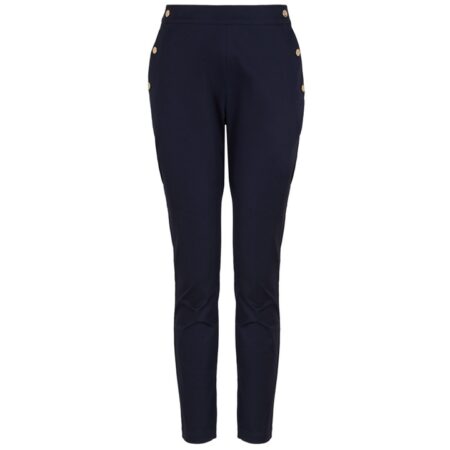 GA WOMAN WOVEN NAVY BLUE TROUSER WITH GOLD BUTTON