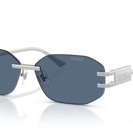 VERSACE SUNGLASSES SILVER/DARK BLUE SIZE 58