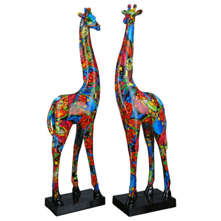 GILDE SCULPTURE GIRAFFE GRAFFITTI SYNTHETIC RESIN MULTICOLORED